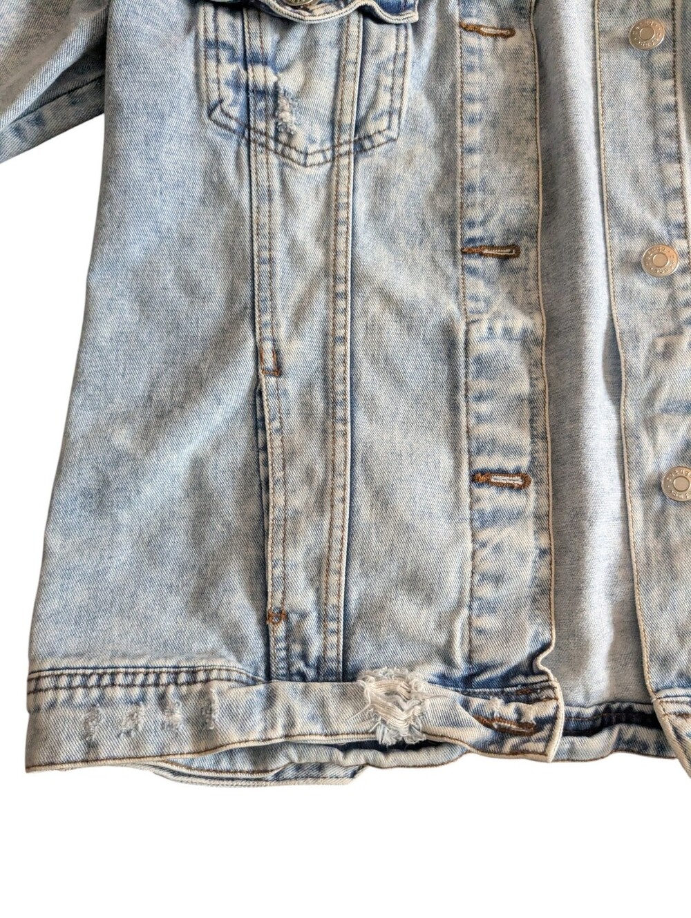 Light Wash Distressed Denim Jacket - Women's Casual Jacket - Picture 6 of 12